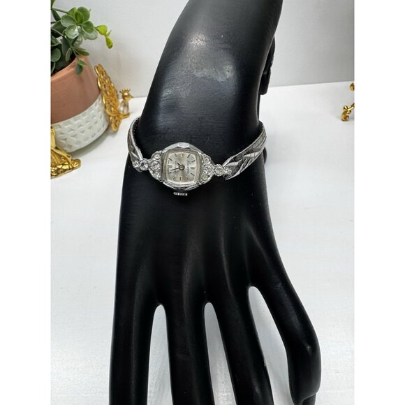 Vintage Lucerne Ladies Watch Rhinestone Silver Tone Antishock Hong Kong 7” Runs - Picture 4 of 11